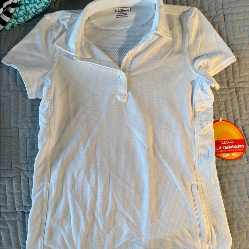 L.L. Bean Women's White Short Sleeve Polo with Sunsmart Protection